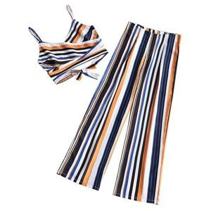 NWT Zaful 2 Piece Striped Set Crop Top and Wide Leg Pants M